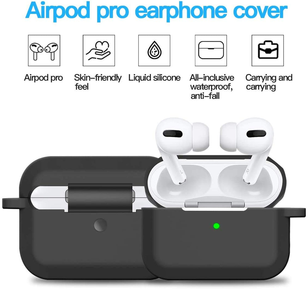 Airpods Pro Case Cover,Silicone Protective Skin Case for Apple Airpod Pro (Front LED Visible) Black