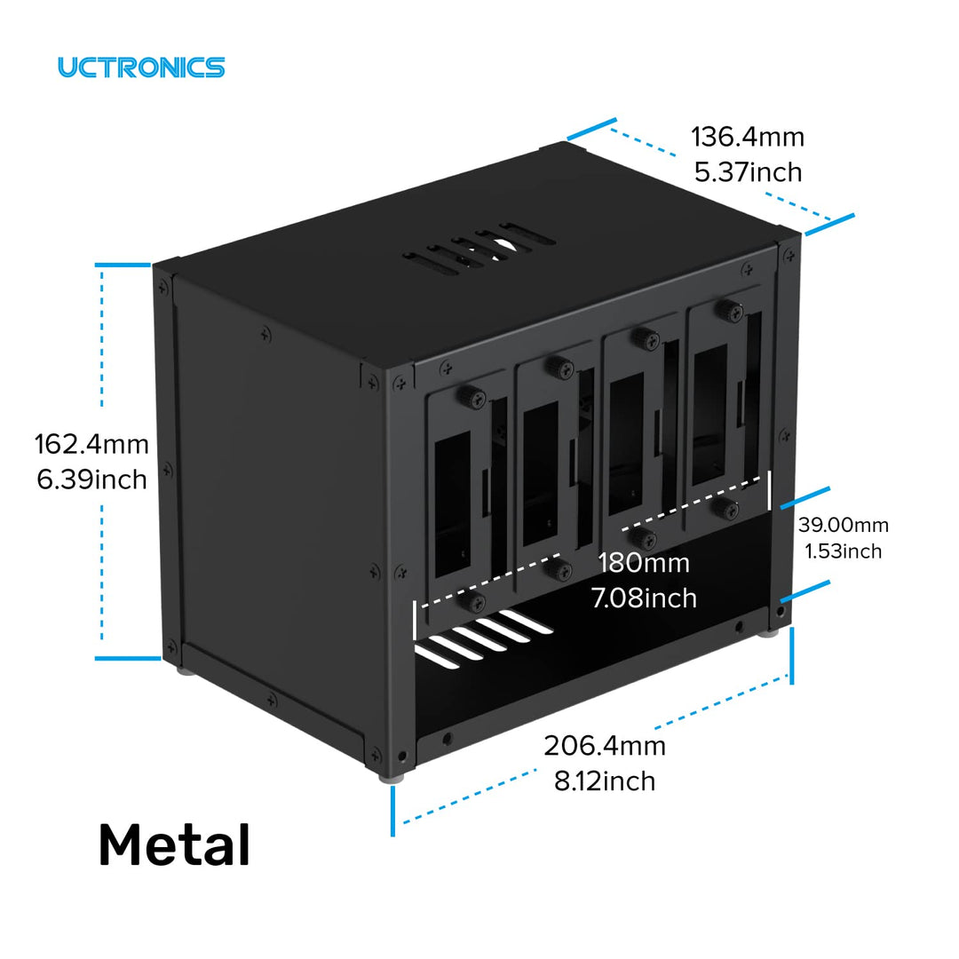 Upgraded Complete Enclosure for Raspberry Pi Cluster, with 4 Removable Mounting Brackets for Pi 5, 4B, 3B+/3B, and Other B Model and 2 Cooling Fans,support 4 2.5 SSD and Switch