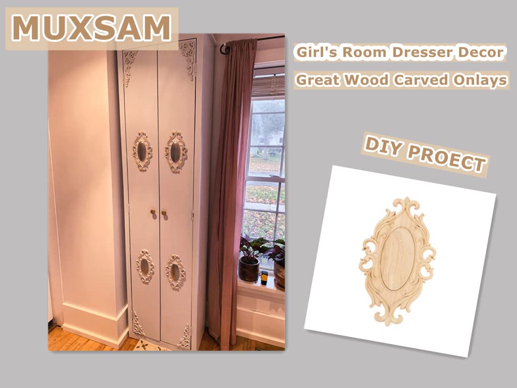 Wood Appliques Onlays, 1Pc Wooden Carved Carving Decal 