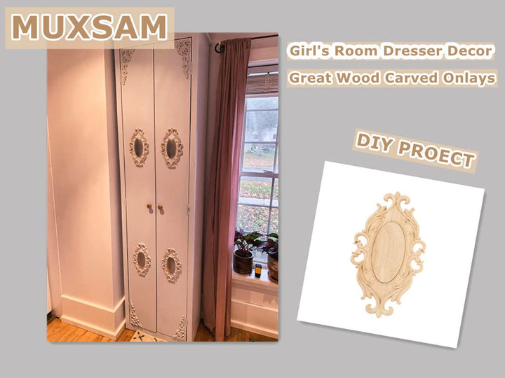 Wood Appliques Onlays, 1Pc Wooden Carved Carving Decal 