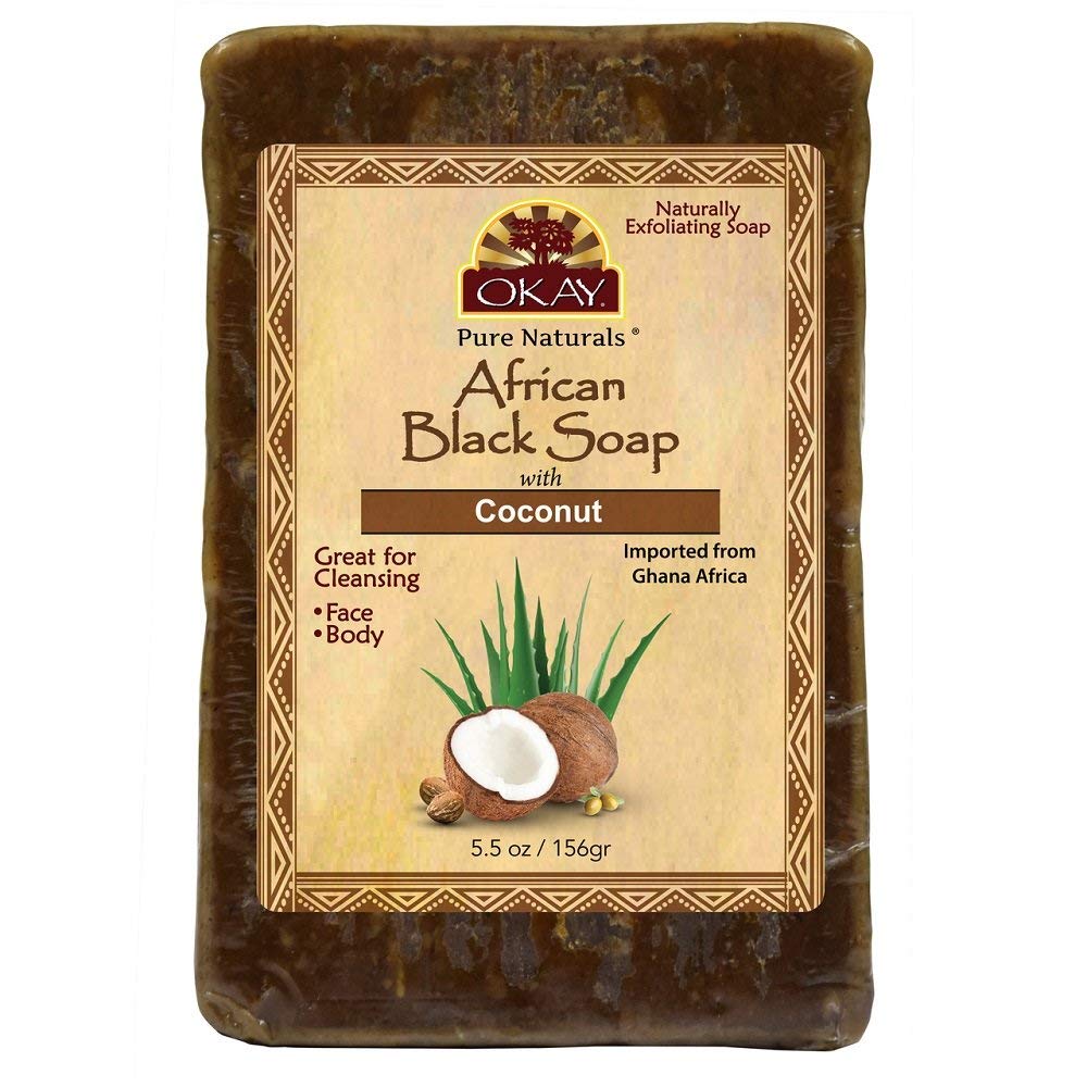 OKAY| African Black Soap Coconut| Cleanses And Exfoliates Skin| Anti Inflammatory &amp; Anti Bacterial| Nourishes Skin &amp; Helps Heal Skin| Sulfate, Silicone, Paraben Free| For All Skin Types| Created In G