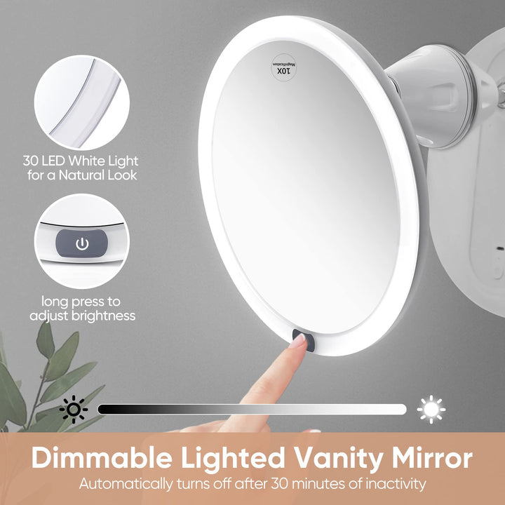 Upgraded 9 Rechargeable 10x Magnifying Makeup Mirror with Lights, Dimmable Lighted Vanity Mirror with Magnification and A Large Suction Cup, Touch Button, 360 Degree Rotation