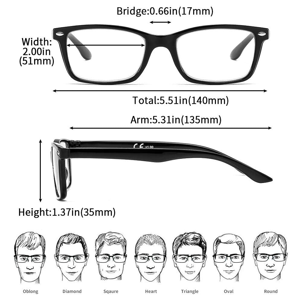 Suertree 3 Pack Lightweight Reading Glasses with Spring