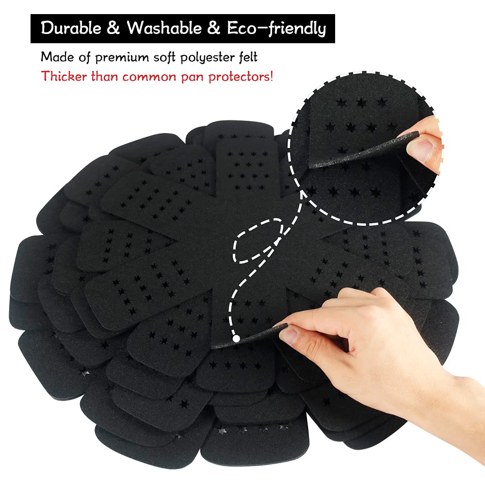 Pan Protector with Stars, Set of 12 and 3 Different Sizes, Black Pan Separators, Felt Pot Protectors for Stacking and Separating Your Cookware