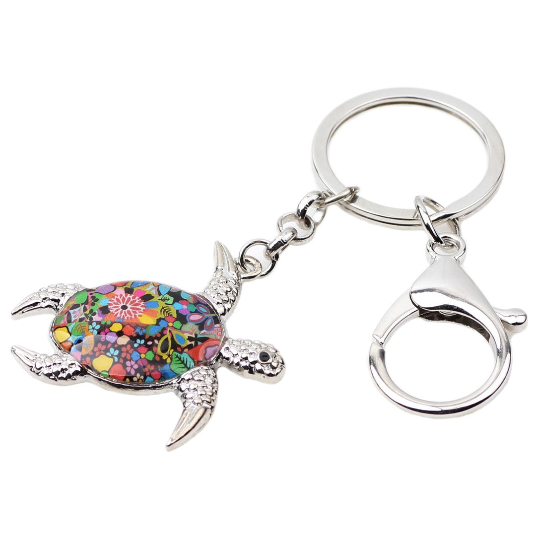 Enamel Metal Turtle Keychain For Women Girls Gifts Car Purse bag Tortoise Pendant Charms (A)