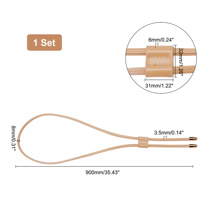 PU Leather Drawstring Pull String Purse Strap, 35.4 Inch Detachable Leather Bucket Bag Strap Leather Slide String Keeper Drawstring Bunches Pocket Accessories for Shoulder Bags, Burlywood