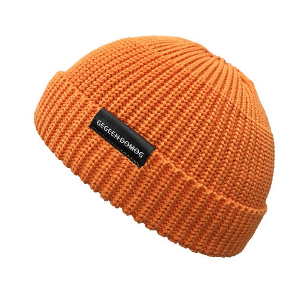 Knitted Hat Cotton Rib Knit Beanie Hats Cap Unisex Warm Soft Watch Cap Plain Cuff Slouchy Cap for Winter Orange