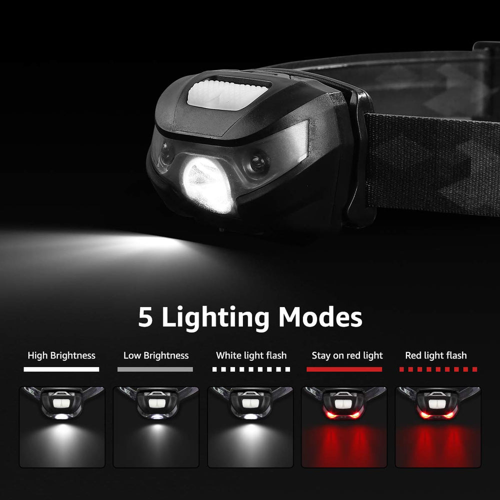 LED Headlamp Rechargeable - Super Bright Head Lamp with 5 Modes for Camping & Hiking Gear Essentials, IPX4 Waterproof Headlight Flashlight with Red Light, USB Cable Included