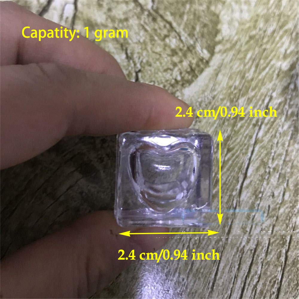 10 Pieces 1 Gram Empty Cosmetic Sample Jars Mini Square Plastic Container with Heart Inner and Lids for Makeup Lipstick Balm Eyeshadow Nail Powder, Clear