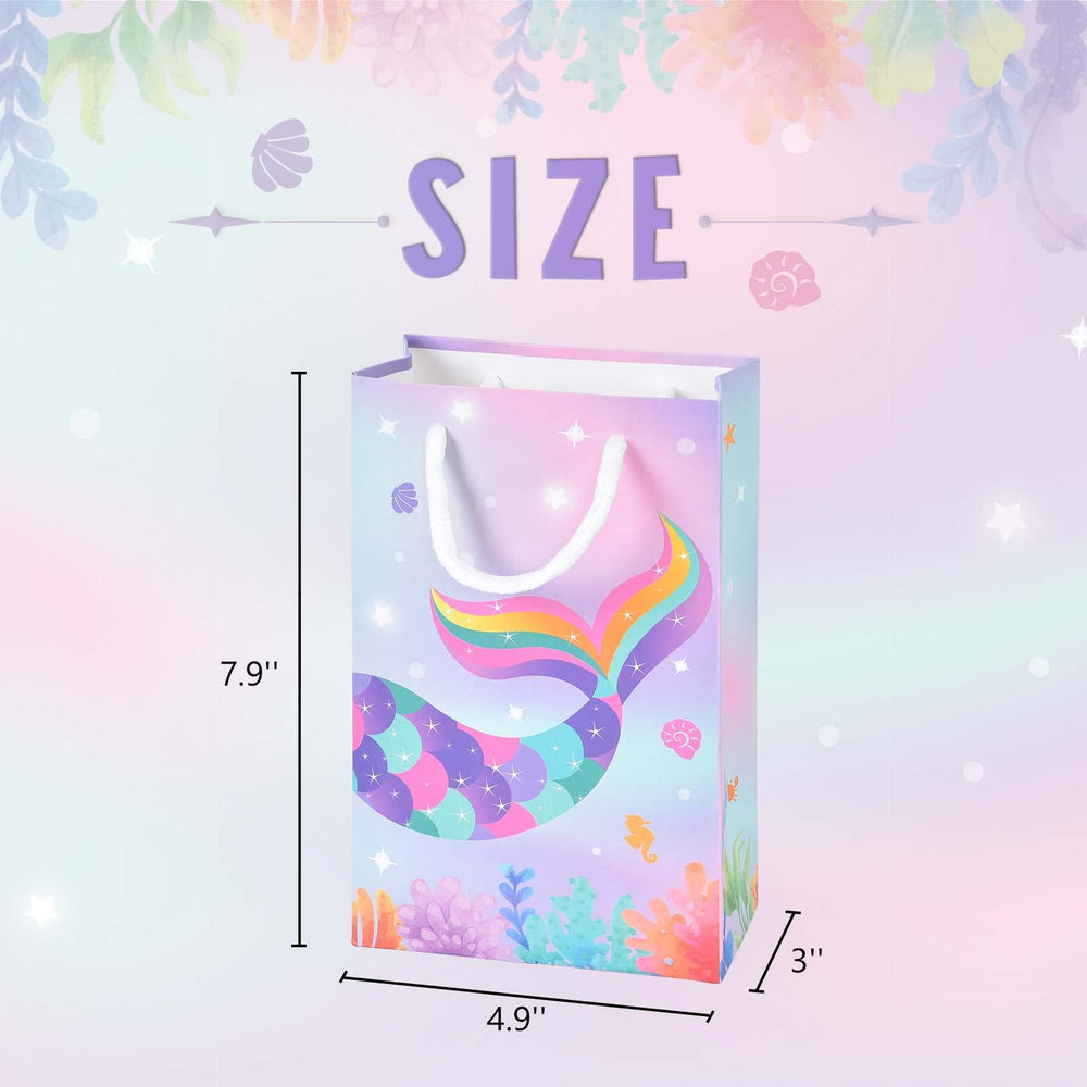 Mermaid Party Favors - Ocean Under The Sea Theme Party Supplies Portable Paper Goody Treat Gift Bags for Girls Birthday Wedding Baby Shower Pool Beach Picnic Party, 16PCS