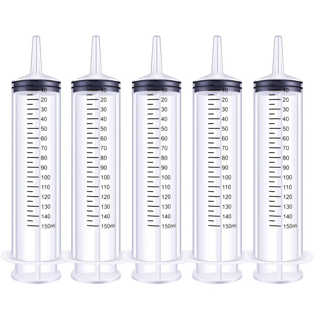 150ml Syringe without Needle, Individually Wrapped for Industrial, Scientific, Measuring, Watering, Pet Feeding, Liquid Refilling and Dispensing (Pack of 5)