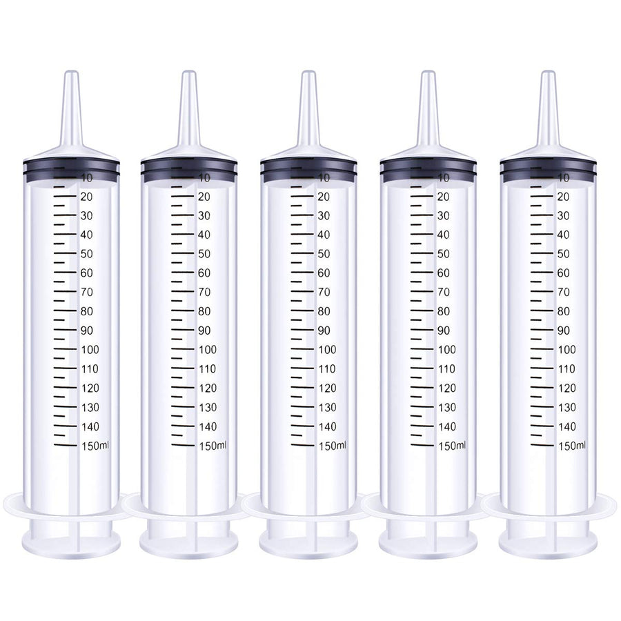 150ml Syringe without Needle, Individually Wrapped for Industrial, Scientific, Measuring, Watering, Pet Feeding, Liquid Refilling and Dispensing (Pack of 5)