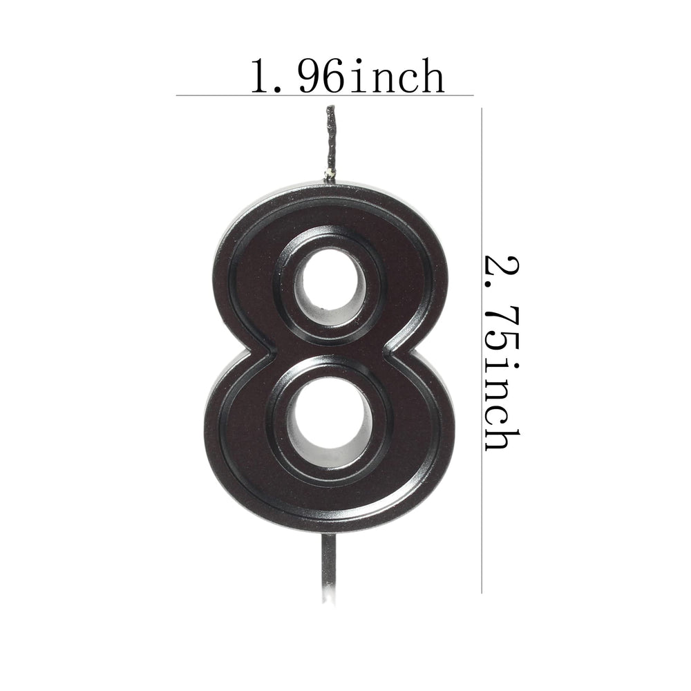 2.75 Inches Large Black Birthday Number Candles Cake Topper Kids Adults for Wedding Party Cake Decoration Supplies (8)