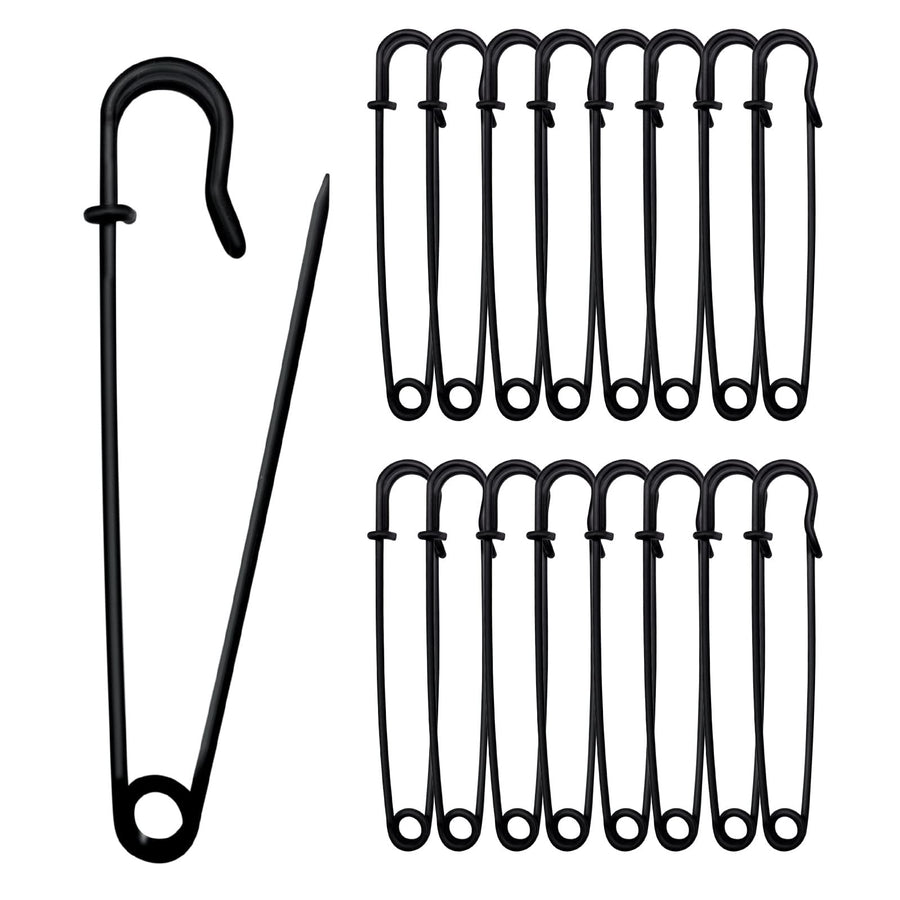 Safety Pins (Upgraded), 4 Large Safety Pins Pack of 15 for Clothes Leather Canvas Blankets Crafts Skirts Kilts, Extra Large Safety Pin Heavy Duty Safety Pins (Black)
