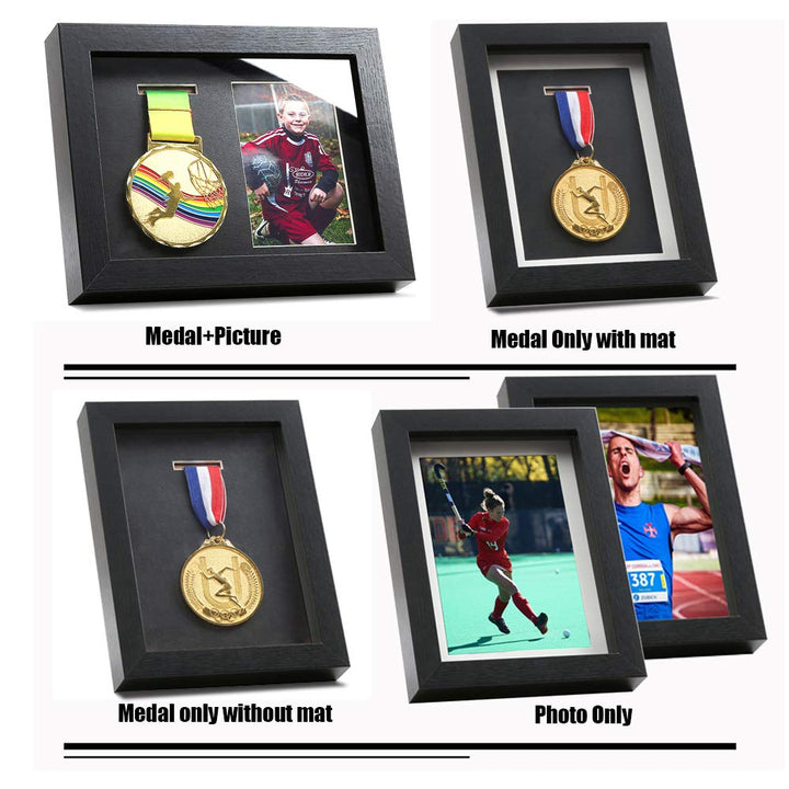 Medal Display Shadow Box - Single Medal Display case - Perfect Medal Display for Runners, Marathon, Race Winner,Soccer, Football, Gymnastics &amp; All Sports (Black, 6x8)