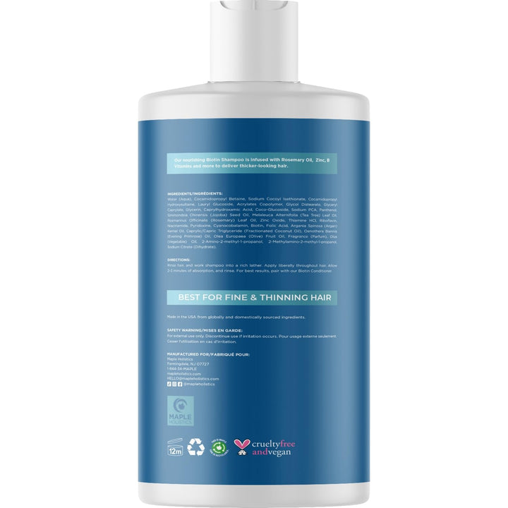 Volumizing Biotin Shampoo for Thinning Hair - Thin Hair Shampoo with Rosemary Argan and Essential Oils for Hair Care - Vegan Sulfate Free Shampoo for Damaged Dry Hair Paraben and Cruelty Free