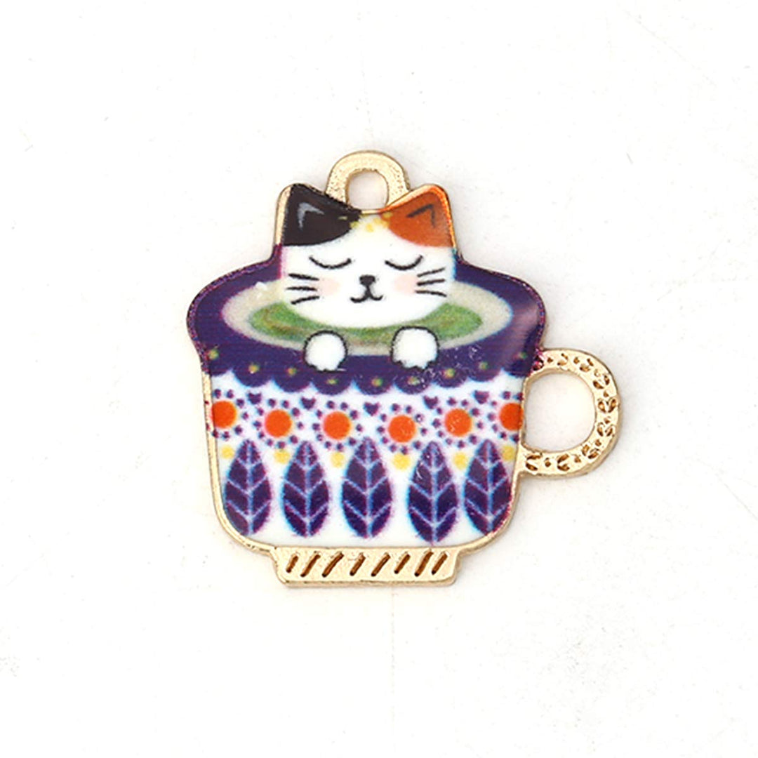 10pc Plated Gold Alloy Cup Multicolor Cat Enamel Charms Pendants 23x23mm (7/8 x 7/8)