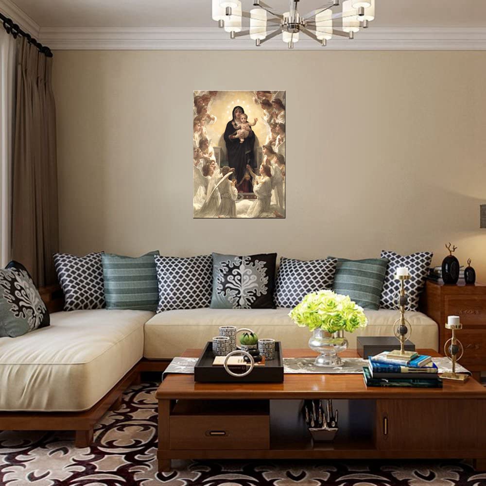 Virgin Mary and Christ Jesus Angel Paradise Lounge Wall Art Poster and Print Artwork for Living Room Wall Decor Wrapped Canvas Ready to Hang 12x16inch