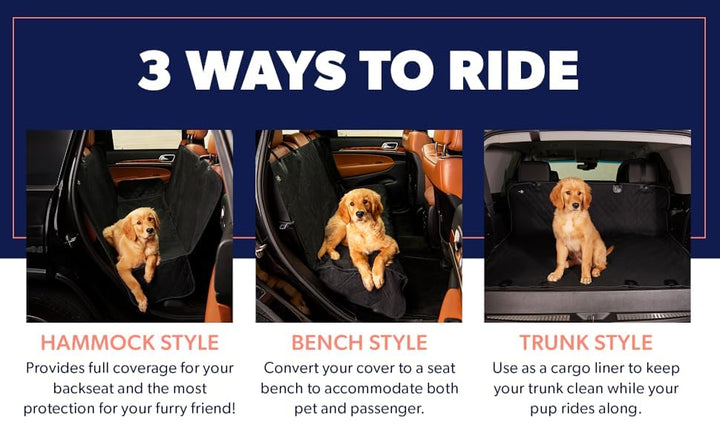 Dog Car Seat Cover for Back Seat, Waterproof Pet Hammock Protector, Durable Nonslip Seat Protection SUV Truck, Standard 53x56, Black