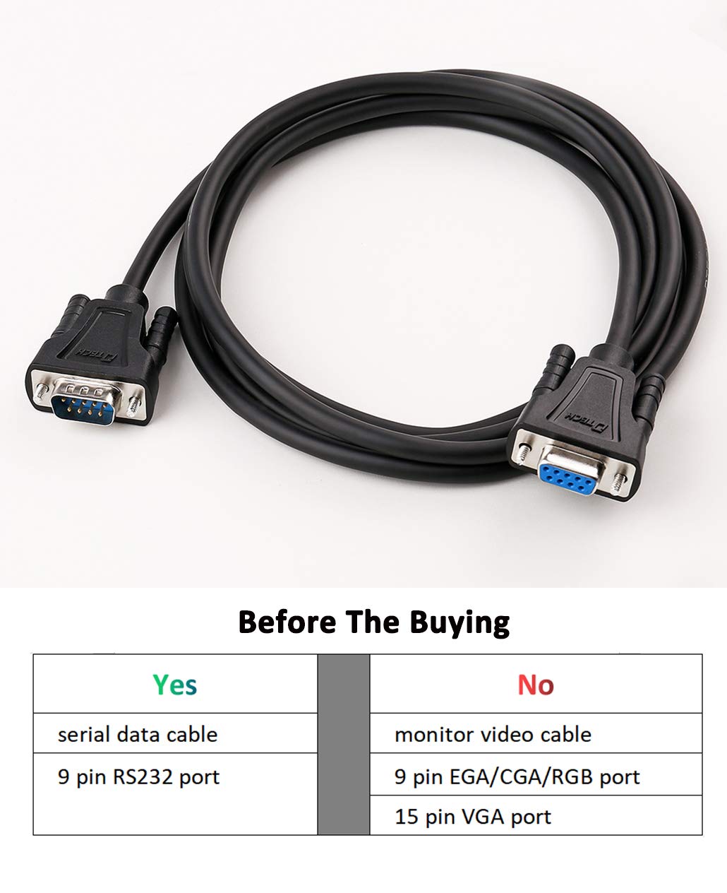 DB9 RS232 Serial Cable Male to Female Extension Null Modem Cord Cross TX RX line for Data Communication (10 Feet, Black)