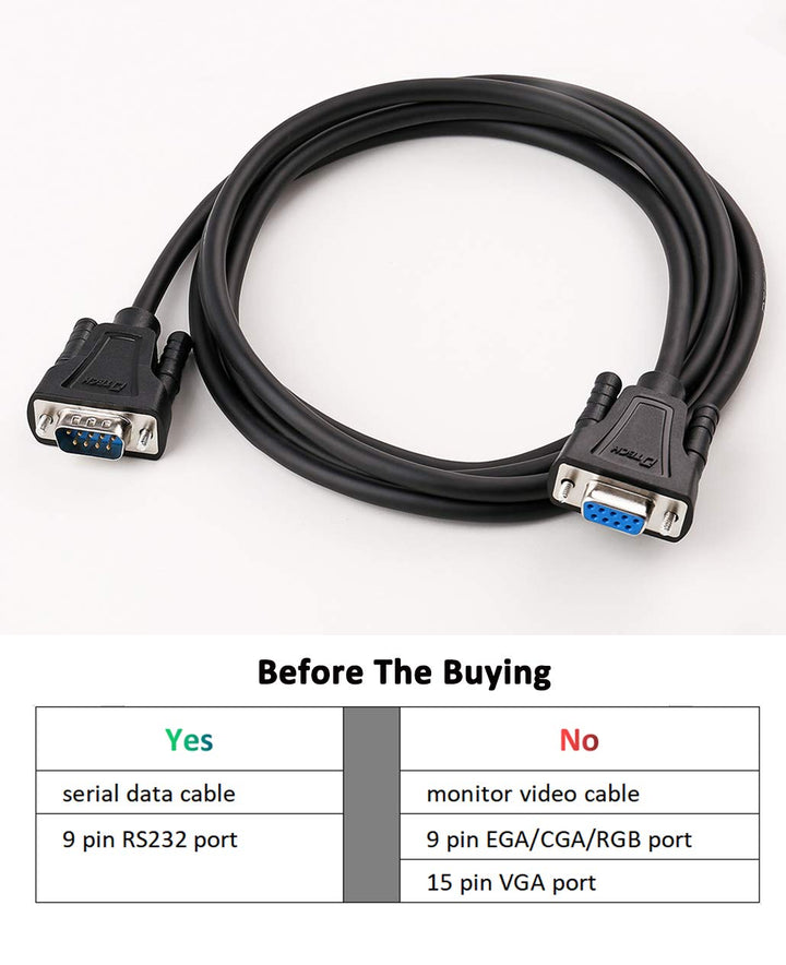 DB9 RS232 Serial Cable Male to Female Extension Null Modem Cord Cross TX RX line for Data Communication (10 Feet, Black)