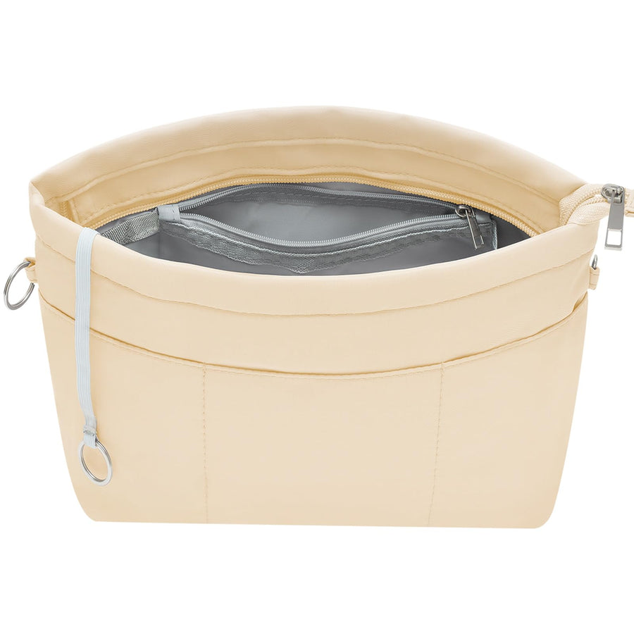 Purse Organizer Insert with Zipped Top for Tote Bag, Handbag Shaper with 13 Pockets, Beige S