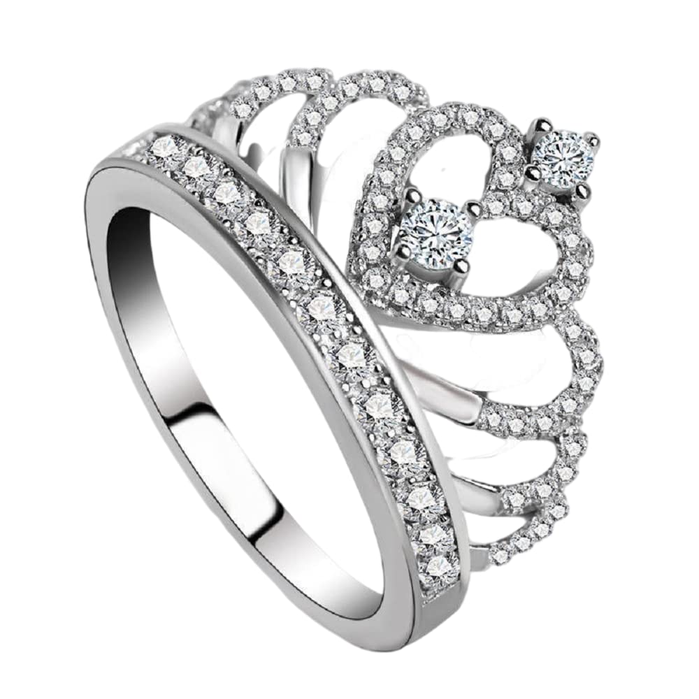 DOCCESTU Crown 925 Silver White Sapphire Queen Ring Engagement Proposed Women Jewelry Size 6-10 (US Code 8)