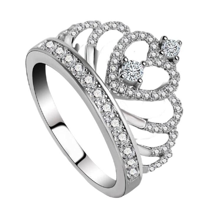 DOCCESTU Crown 925 Silver White Sapphire Queen Ring Engagement Proposed Women Jewelry Size 6-10 (US Code 8)