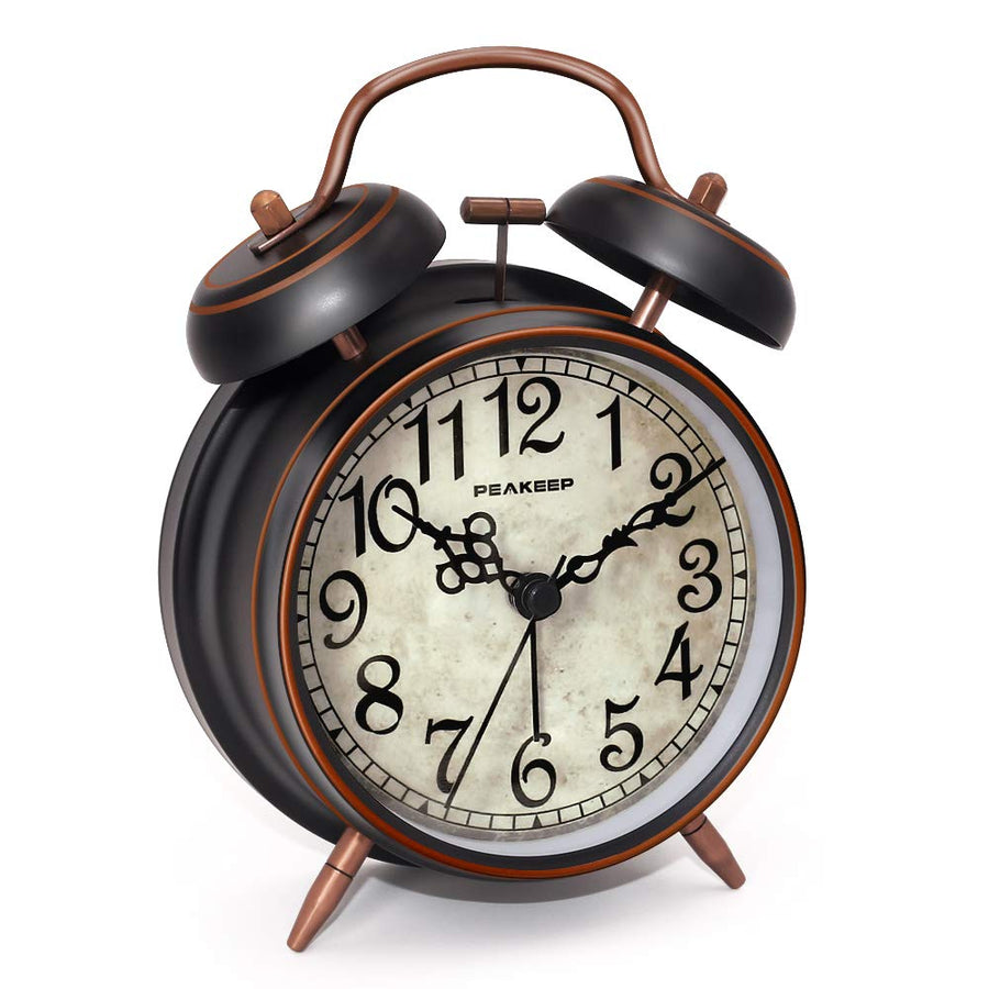 Retro 4 inches Battery Operated Twin Bell Loud Alarm Clock (Black with Arabic)