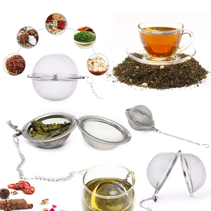 2pcs Stainless Steel Tea Strainer Mesh Tea ball Filter Net Round With Chain