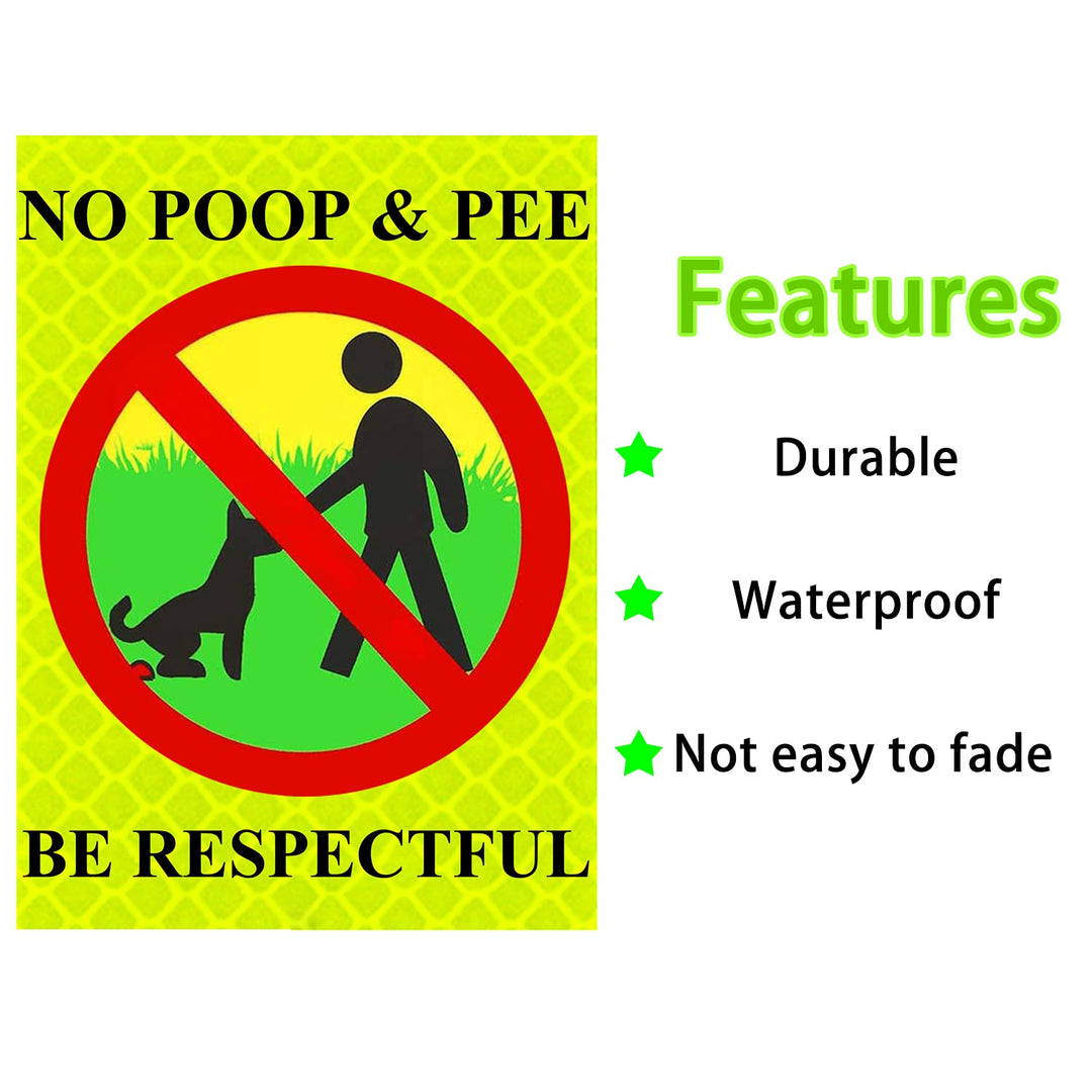 2 Pieces No Poop Reflective Stickers, Self-Adhesive Dog Signs No Poop &amp; Pee Be Respectful Yard Sign, Easy to Use Weather Resistant Long Lasting, No Pooping Dog Lawn Signs Glow in the Dark, 8 x 12 Inch