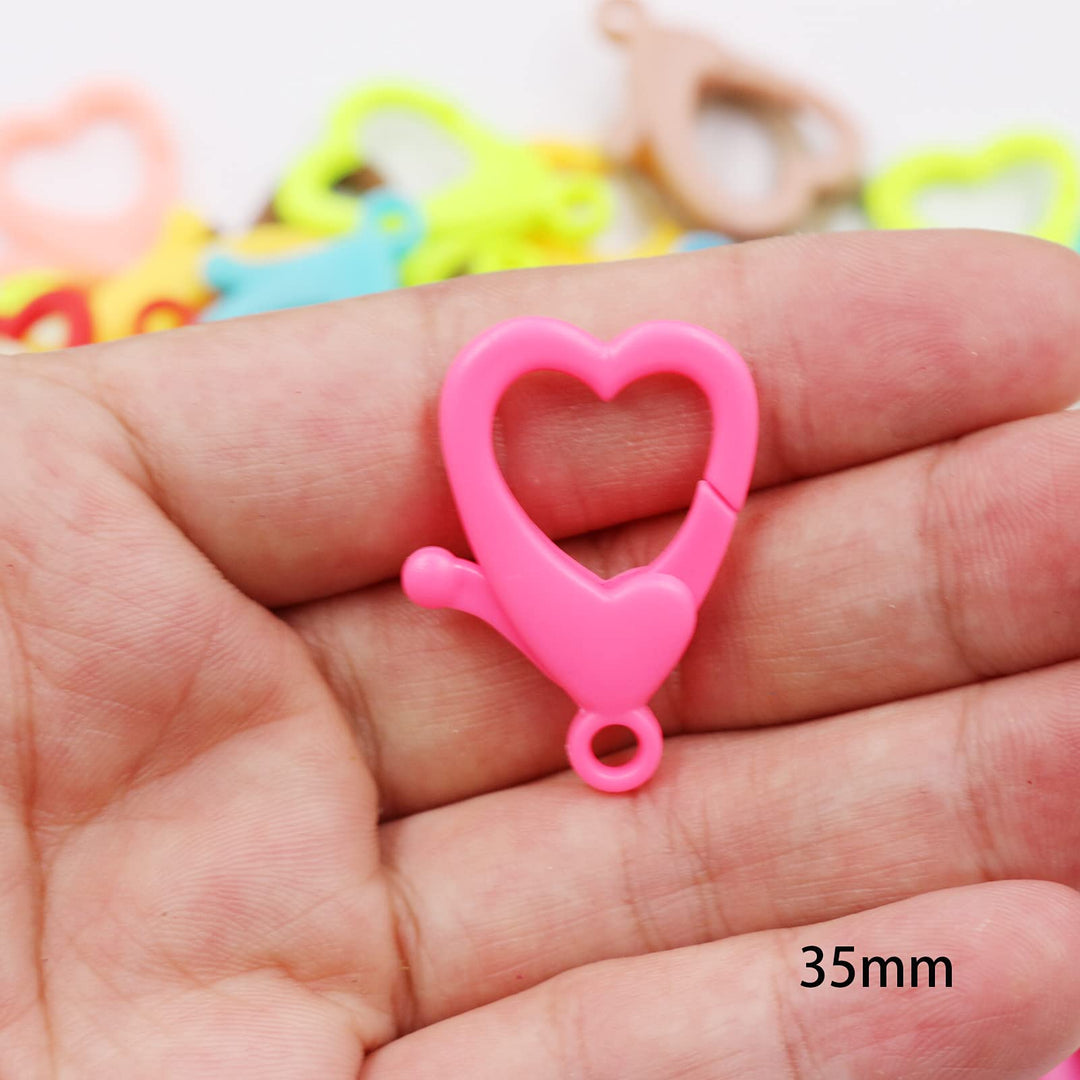 100pcs Plastic Lobster Clasps Hook Clips 35x20mm Lanyard Snap Hooks for DIY Backpack Key Rings Chains (100pcs Heart Shape 35mm Lobster)
