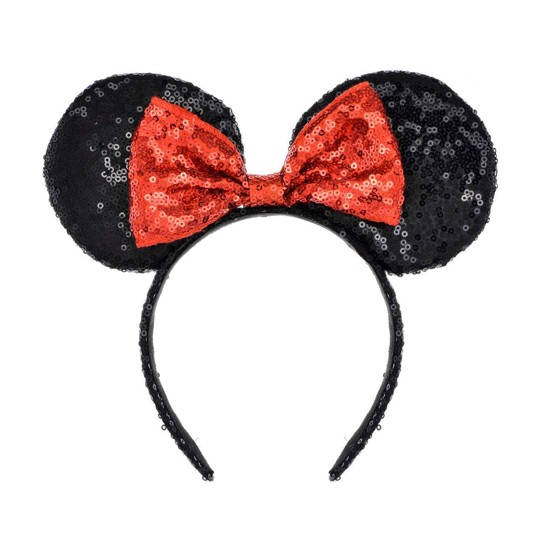 Sequin Black Mouse Ears Headband MM Glitter Hair Clasp Adults Women Butterfly Hair Hoop Birthday Party Holiday Park Photo Supply (Black and Red)
