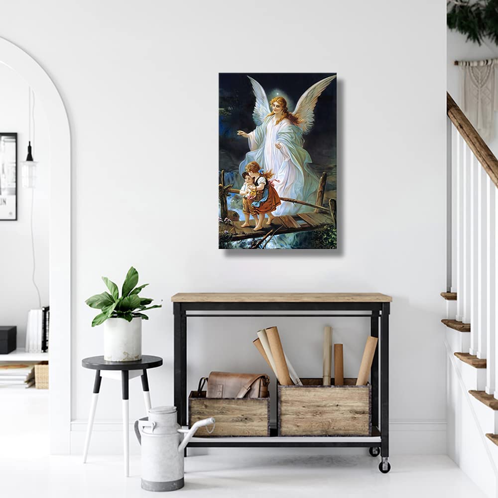 Angel Poster Framed Vintage Wall Art For living room Artwork Guardian Angel Wall Decor Canvas For Painting Pictures Dcorations Famous Art Prints Framed (12x18 inch)