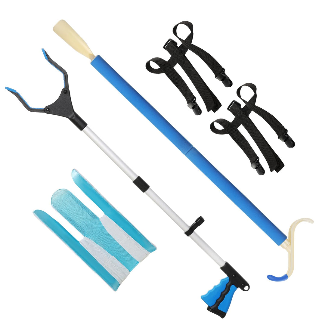 Fanwer 4-Piece Hip Kit for Total Hip Replacement with Sock Aid, 32 Foldable Reacher Grabber Pickup Tool, 30.7 Long Shoe Horn & Dressing Stick and 2Pcs Pants Helper Device