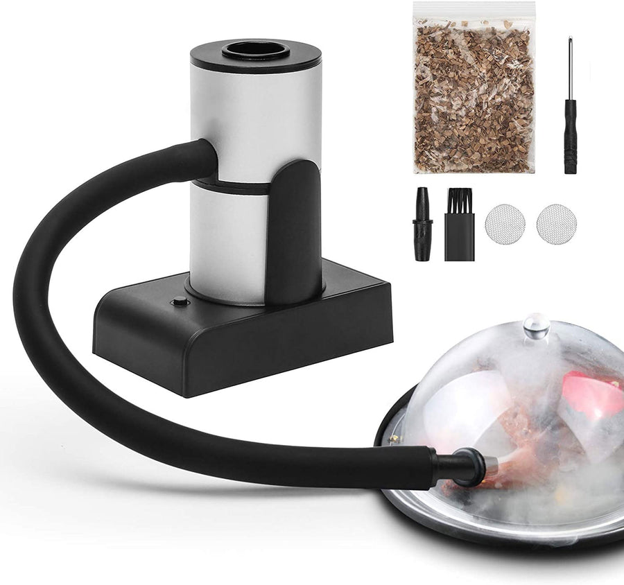 Smoking Gun Wood Smoke, Portable Handheld Smoke Infuser,Cold Smoker Food Smoker Gun for Meat, Kitchen Smoke Gun for Cooking with Wood Chips for Bar Cooking Meat BBQ Drinks (Sliver)