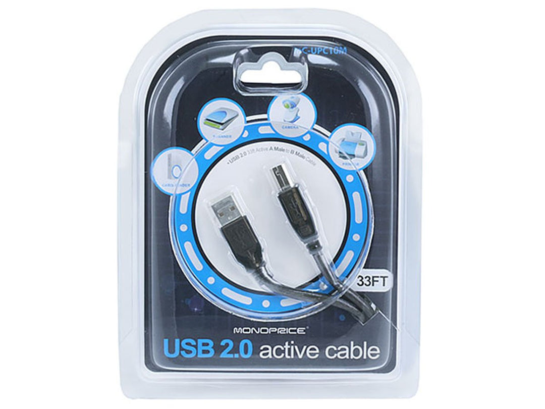 USB 2.0 Extension Cable - USB Type-A to USB Type-B, Male to Male, Active, 28/24AWG, 33 Feet, Black
