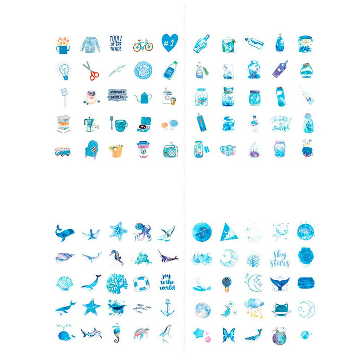 400PCS Kawaii Scrapbook Sticker Set Fresh Drift Bottle Universe Planet Constellation Marine Life Food Drink Fruit Amusement Park DIY Label for Srapbooking Journal Album Planner Envelope Journaling
