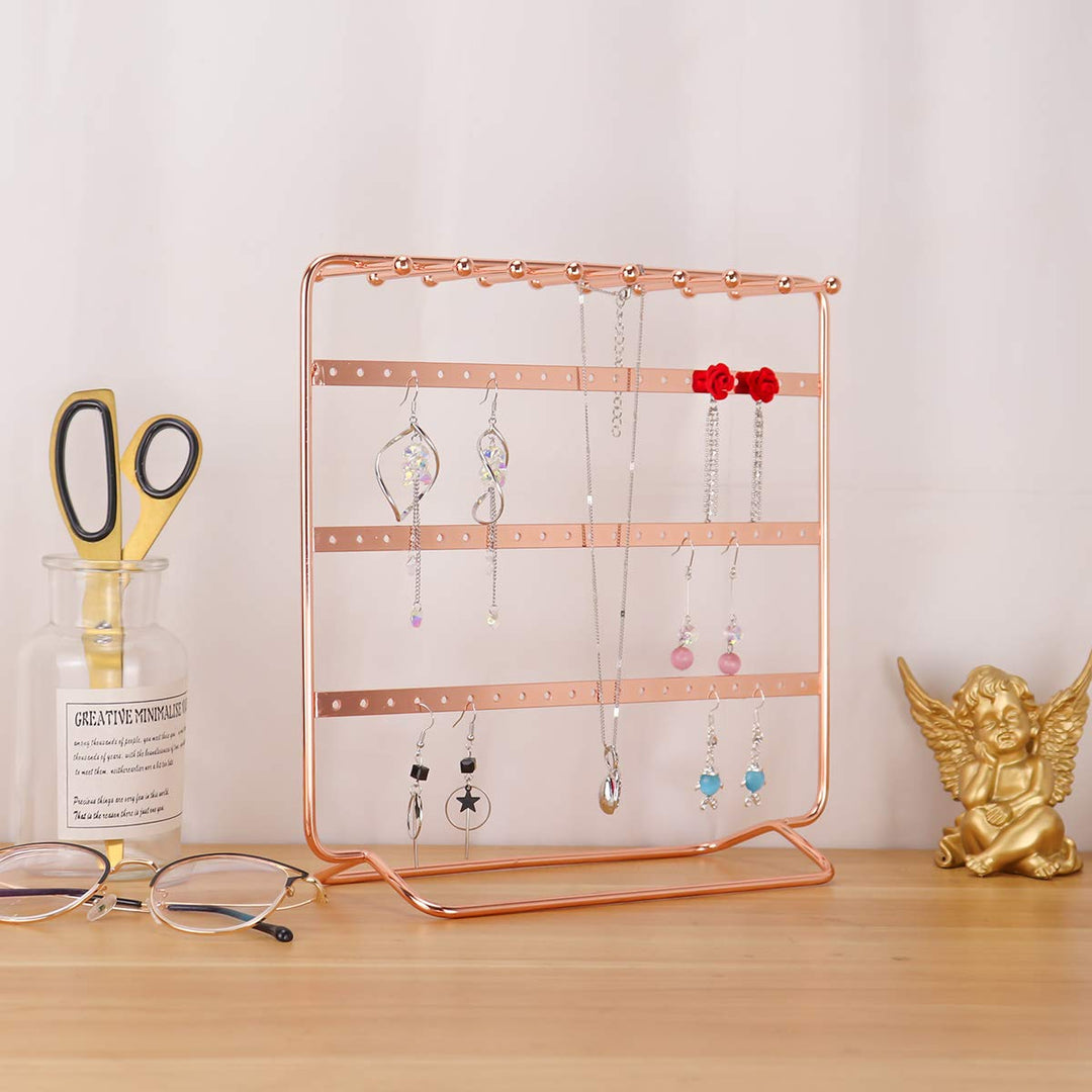 Jewelry Stand, 4-Tier Metal Earrings Organizer, Beautiful Rose Gold Necklaces Holder &amp; Bracelets Display, Jewelry Organizer