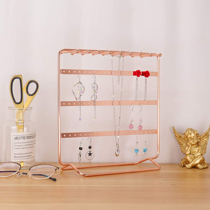 Jewelry Stand, 4-Tier Metal Earrings Organizer, Beautiful Rose Gold Necklaces Holder &amp; Bracelets Display, Jewelry Organizer