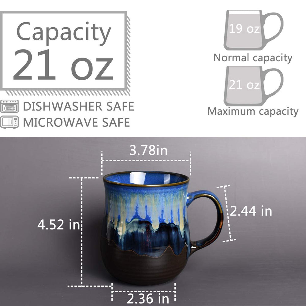 Large Ceramic Coffee Mug, Blue Big Tea Cup for Office and Home, 21 Oz, Dishwasher and Microwave Safe, 1 PCS