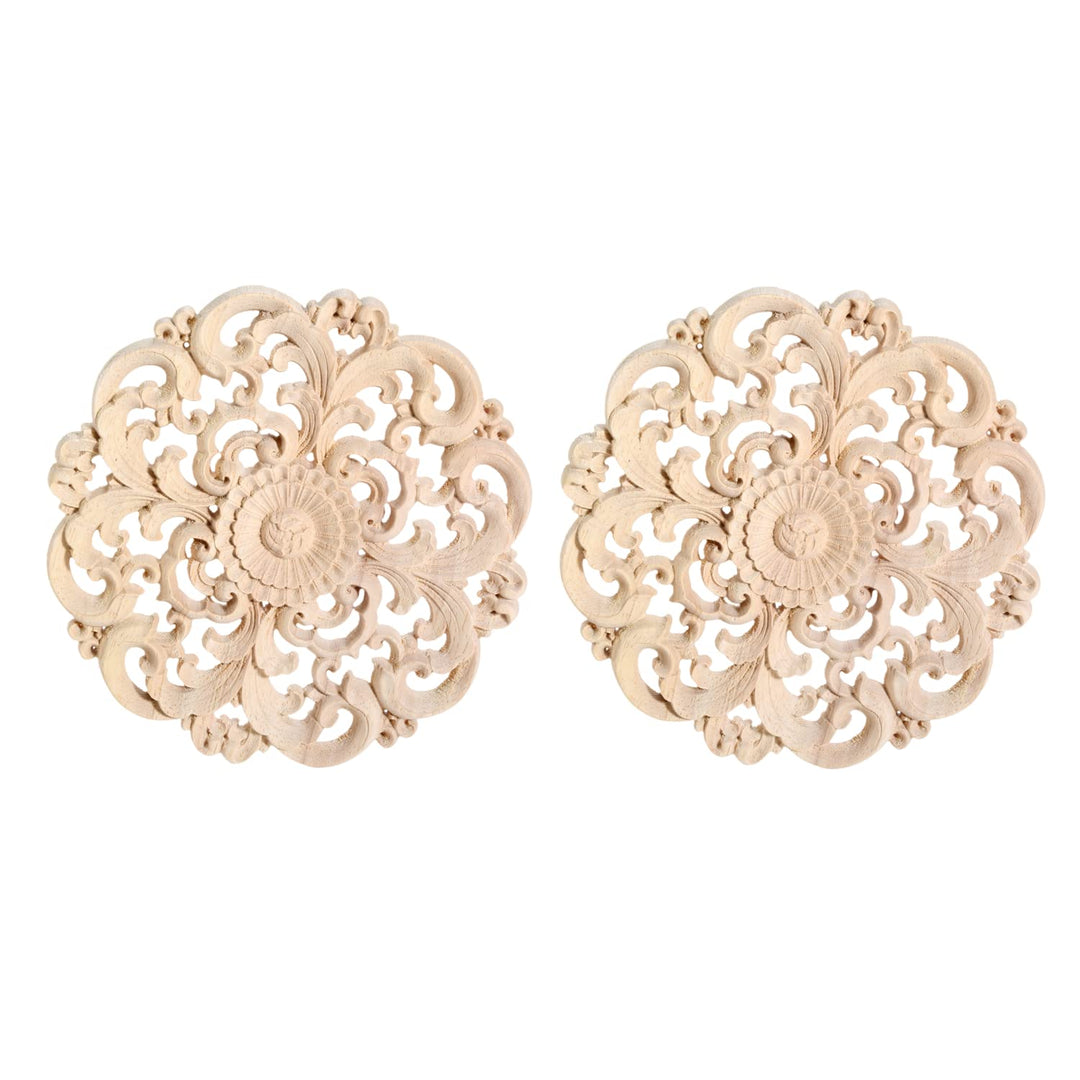 MUXSAM Round Wood Appliques Onlays, 2-Pack Unpainted Wo