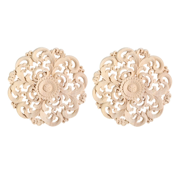 MUXSAM Round Wood Appliques Onlays, 2-Pack Unpainted Wo