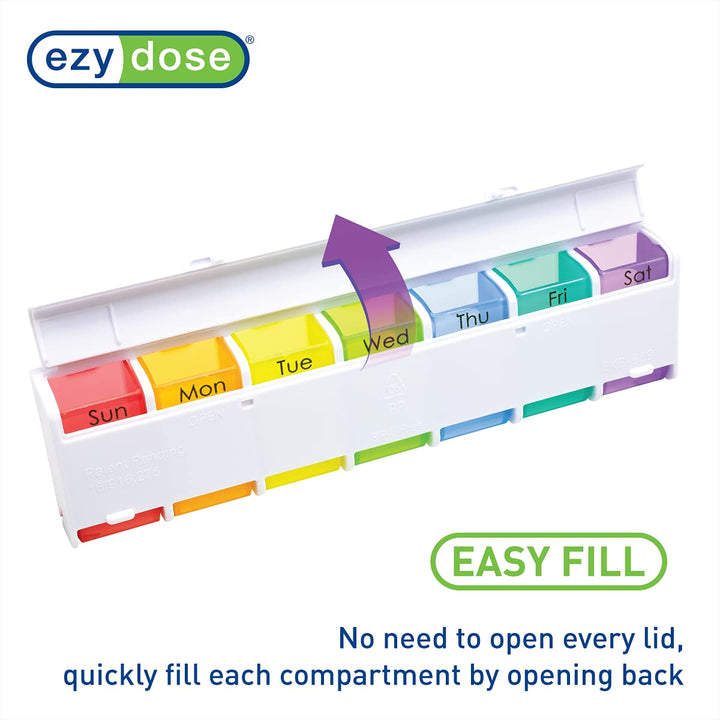 Ezy Dose Ezy Fill (14-day) Pill, Medicine, Vitamin Organizer Box, Detachable Pill Dispenser, Rainbow