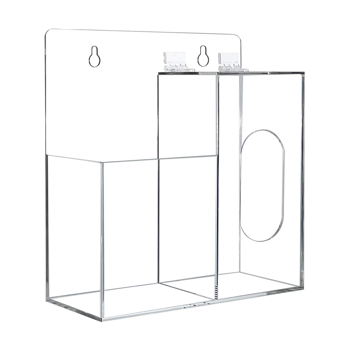 Acrylic Mask Dispenser &amp; Hand Sanitizer Holder Stand Wall Mount or Countertop, Hygiene Station with Double Compartment Clear Box Dispenser for Face Masks, Gloves, Hairnets, Beard Cover, Bag