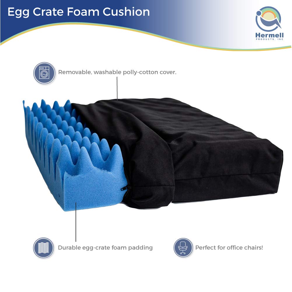Hermell Convoluted Wheelchair Cushion, Blue Egg Crate Foam, No Cover - 3 Inches Thick