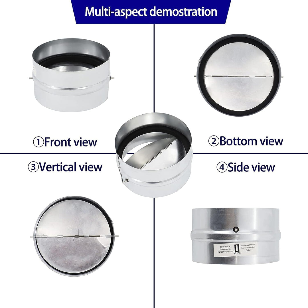 6 Backdraft Damper Duct,One-Way Airflow Ducting Insert with Spring-Loaded Folding Blades,Compatible with Air Conditioners, Range Hoods and Exhaust Fans