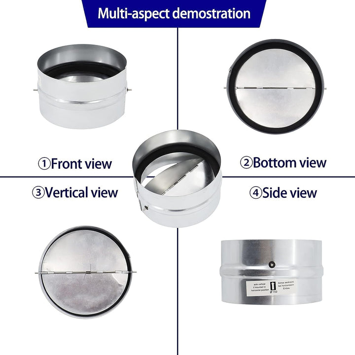 6 Backdraft Damper Duct,One-Way Airflow Ducting Insert with Spring-Loaded Folding Blades,Compatible with Air Conditioners, Range Hoods and Exhaust Fans