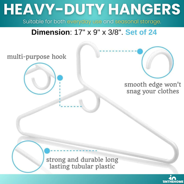 Heavy Duty White Hangers Tubular Plastic Hangers, Set of 24 (Heavy Duty)