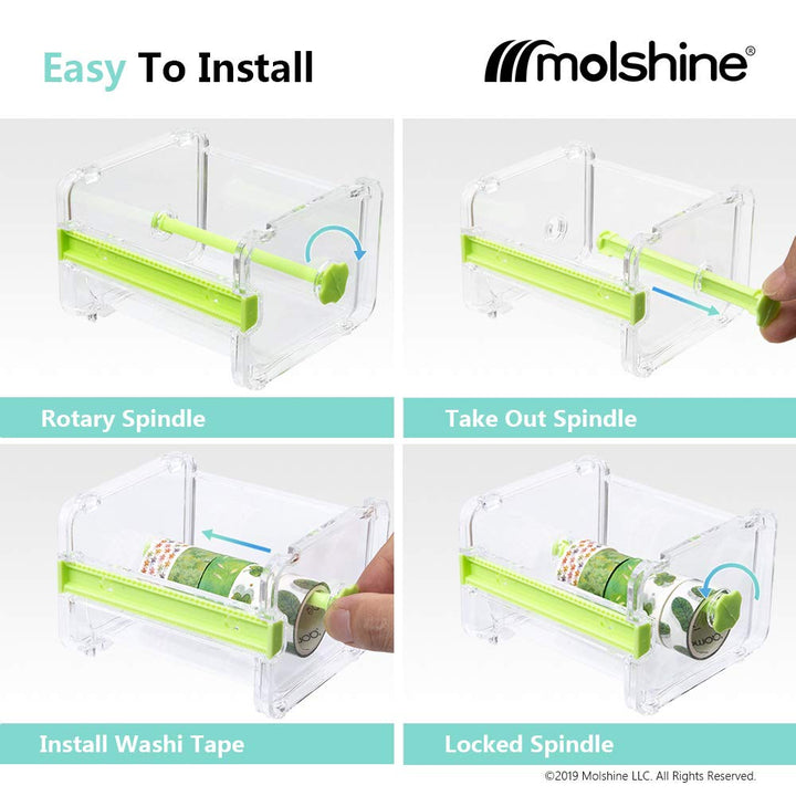 2 Pack Transparent Desktop Multi Washi Masking Tape Storage Dispenser,Tape Cutter,Tape Roll Holder (Not Include Masking Tape) (Brown)